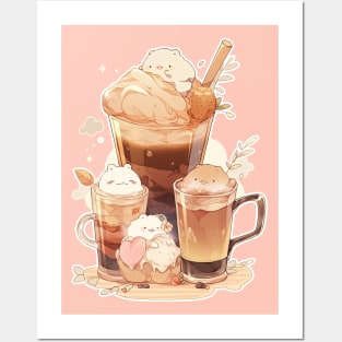 Foodiies Collection - Tripple Double Chocolate Latte With 6 Balls Of Chocolate Ice Cream | Kawaii Aesthetic Anime Food Design | PROUD OTAKU Posters and Art